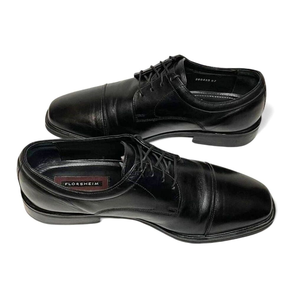FLORSHEIM Men's Black Leather Cap Toe Oxford, Size 12D - Picture 4 of 10